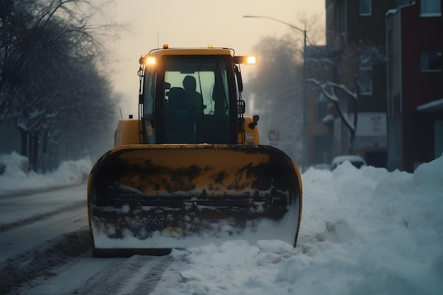 Sneeuwploeg doet sneeuwruimen na een sneeuwstorm Neuraal netwerk gegenereerd door AI