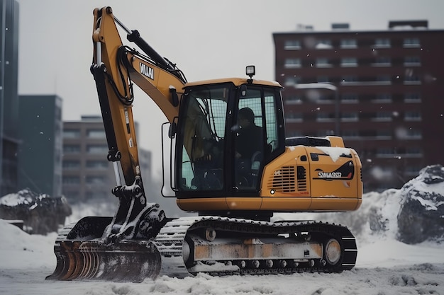 Sneeuwploeg doet sneeuwruimen na een sneeuwstorm Neuraal netwerk gegenereerd door AI