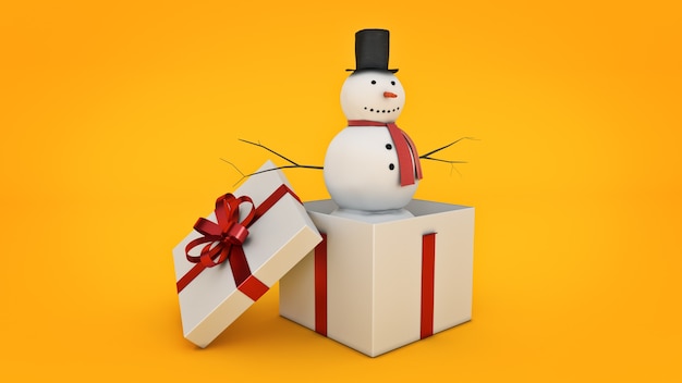 sneeuwpop in witte geschenkdoos Geschenkdoos concept 3D-rendering