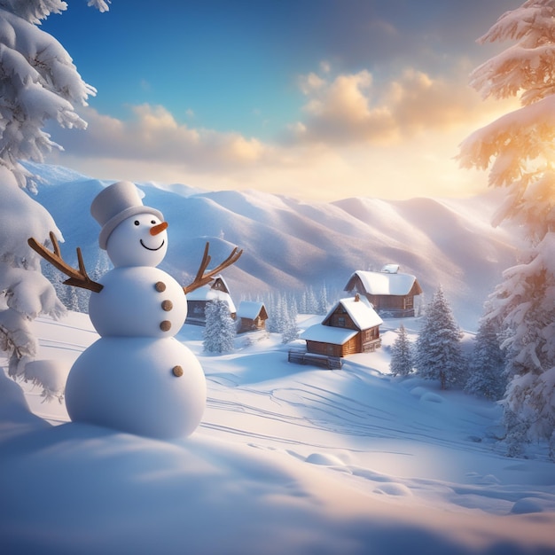 sneeuwpop met winterlandschap en sneeuw achtergrond van hoge kwaliteit