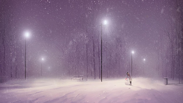 Sneeuwpop op een besneeuwde dag Illustratie handgetekende digitale kunst, digitaal schilderen
