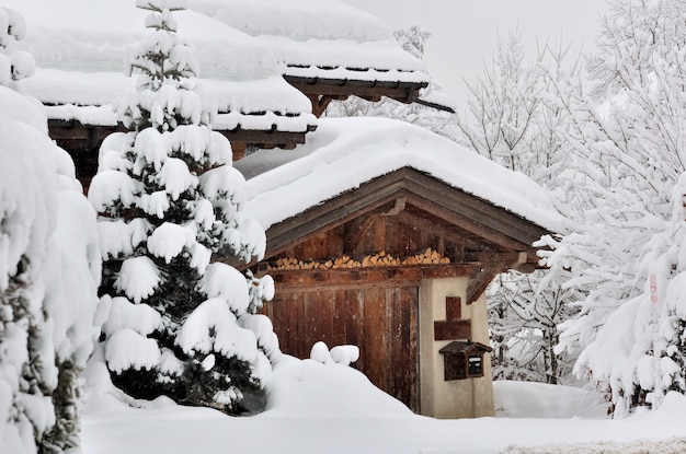 Foto sneeuwval in een dorp