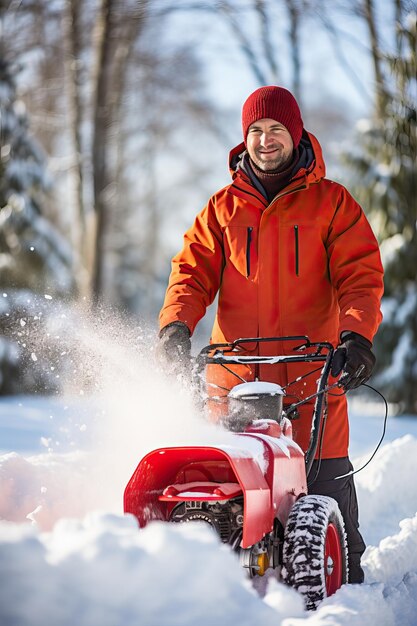 Sneeuwverwijder in de winter Sneeuwverwijderen met elektrische sneeuwblazer