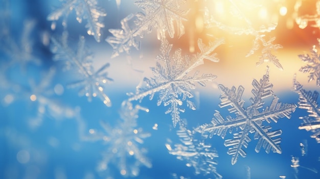Sneeuwvlokken close-up in de winter in de vorst voor Kerstmis