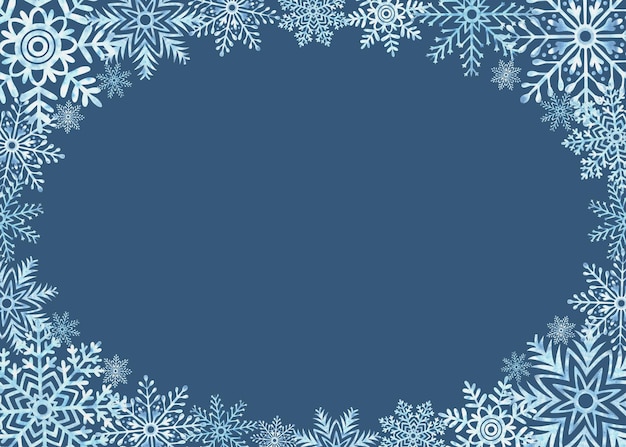 Sneeuwvlokken op donkere achtergrond sjabloon postkaart met kopie ruimte ijs sterren voor kerstmis of