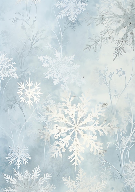 sneeuwvlokpatroon blauwe achtergrond sneeuwblizzard bos botanisch herbarium papier koude kleur