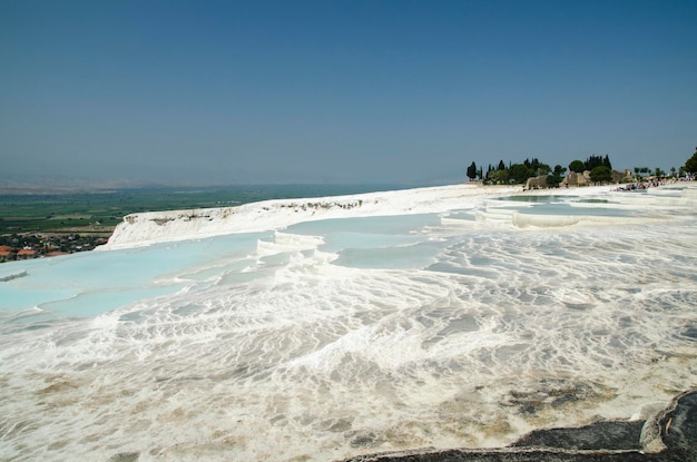 Sneeuwwitje bergen van Pamukkale Turkije Natuurlijke zoute heuvels achtergrond