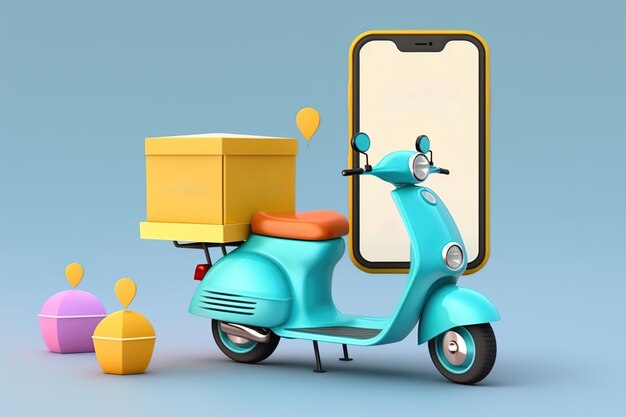 Snel leveringspakket per scooter op mobiele telefoon Generatieve AI-illustratie