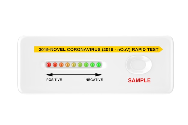 Snel testapparaat voor virale ziekte Novel Coronavirus COVID-19 2019 n-CoV op een witte achtergrond. 3D-rendering