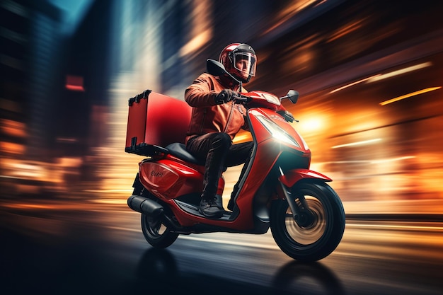 Snelle motorfiets in stadsverkeer Generatief door Ai