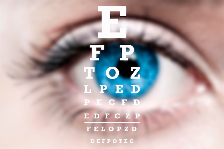 Foto snellen-tabel voor het controleren van het zicht tegen de achtergrond van het oog