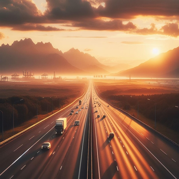 snelweg bij zonsondergang