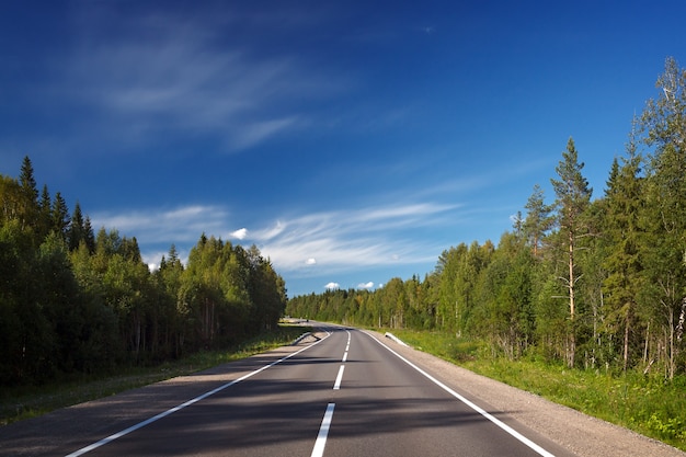 Snelweg met markeringen op de hemelachtergrond