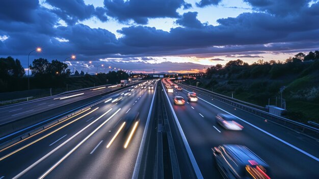 snelweg met veel auto's's avonds