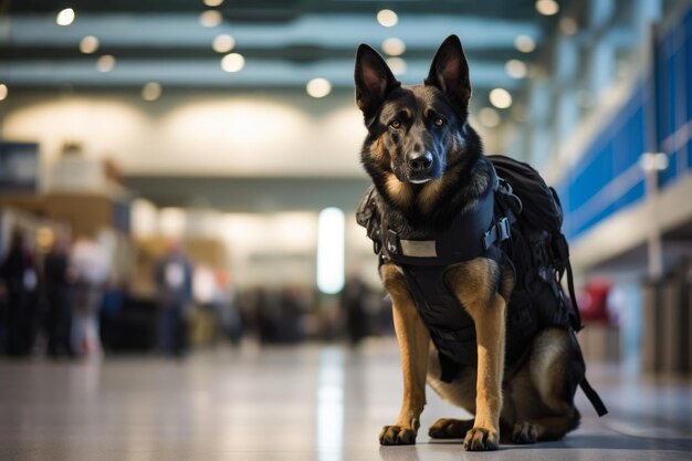 Sniffer Dog Patrolling Airport for Contraband