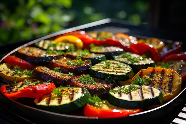 Snijden courgette, aubergine, paprika, peper, gegrild met dille.