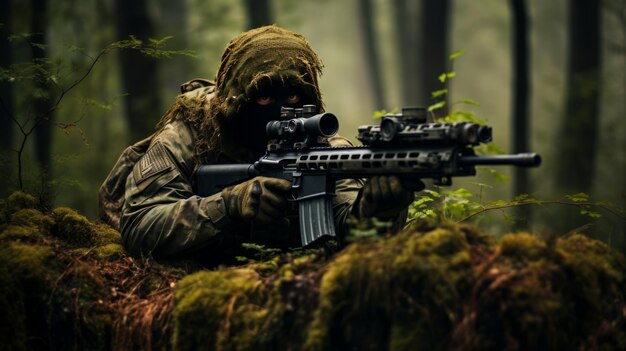 Sniper in the forest neural network ai generated