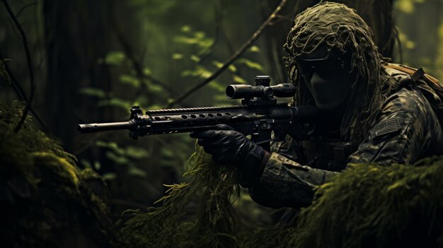 Photo sniper in the forest neural network ai generated