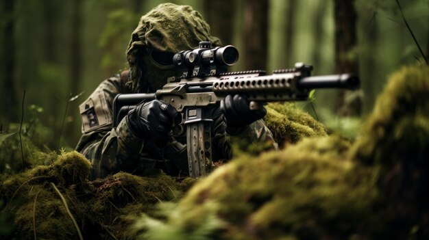 Sniper in the forest Neural network AI generated