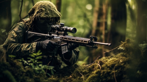 Sniper in het bos neurale netwerk ai gegenereerd