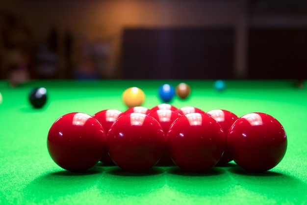 Snooker balls on a table in the club.