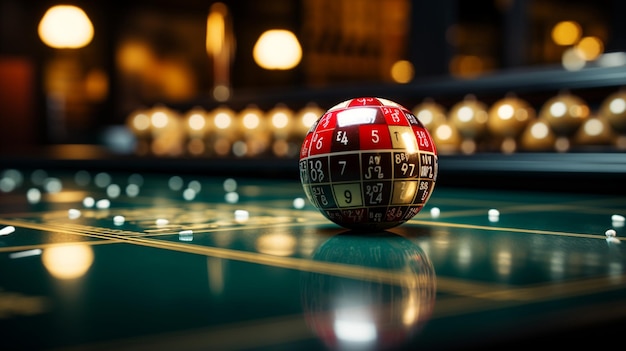 Snooker game table with balls on the green table