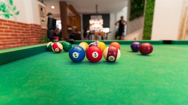 snooker on green snooker table pool table background