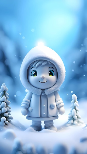 Snow 3D cartoon character digital illustration