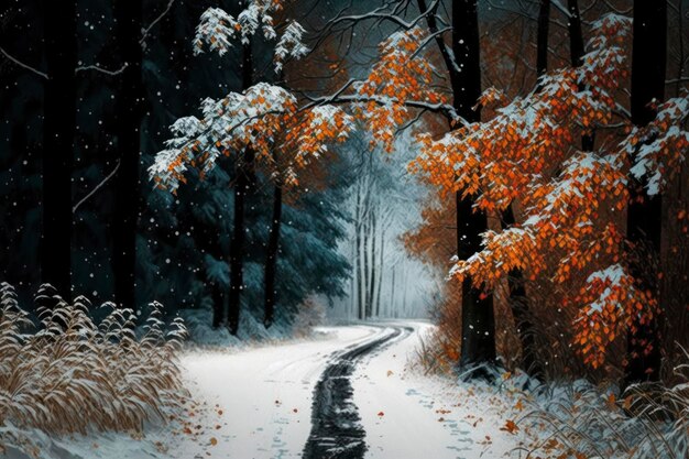 Snow and autumn