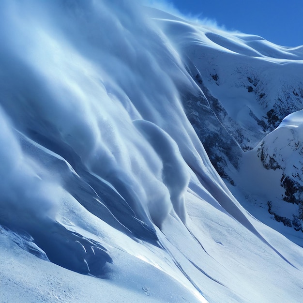 Snow avalanche in mountain Powerful Avalanche