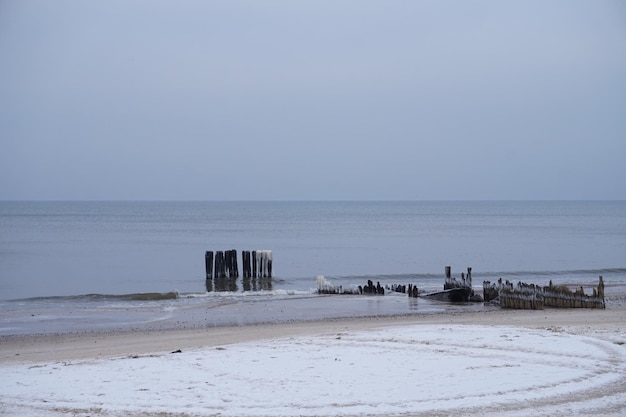 Snow on a beach winter time