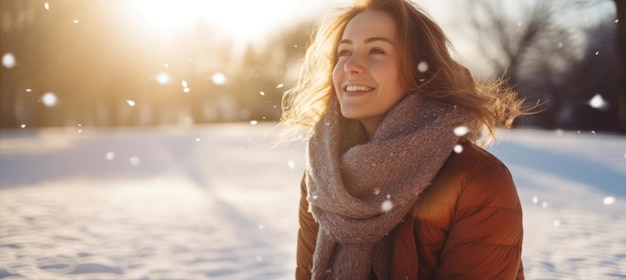 Foto bella di neve giovane felice natale donna in inverno ritratto stagione bianca moda divertente