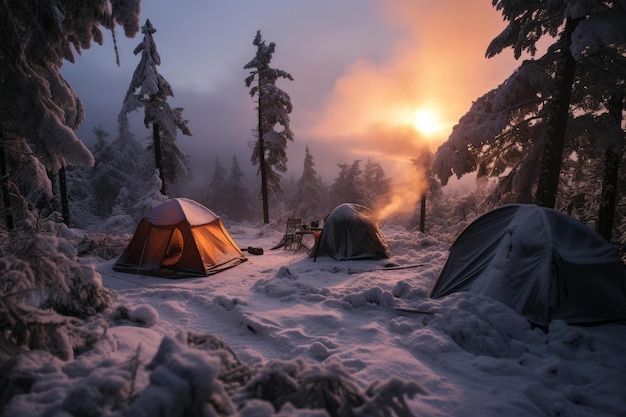 Photo snow camp mountains generate ai