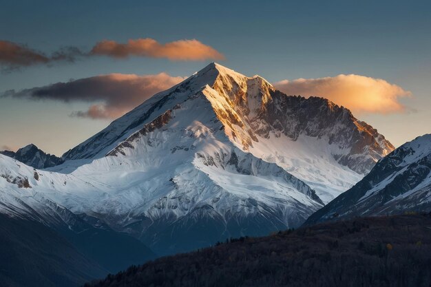 Photo snow capped mountain peaks in the early morning light