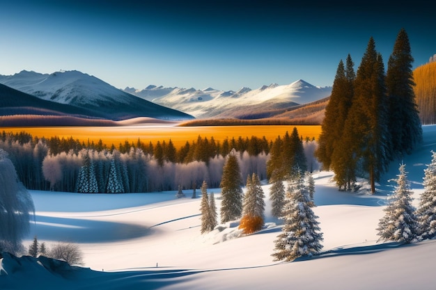 Snow capped mountain and tree