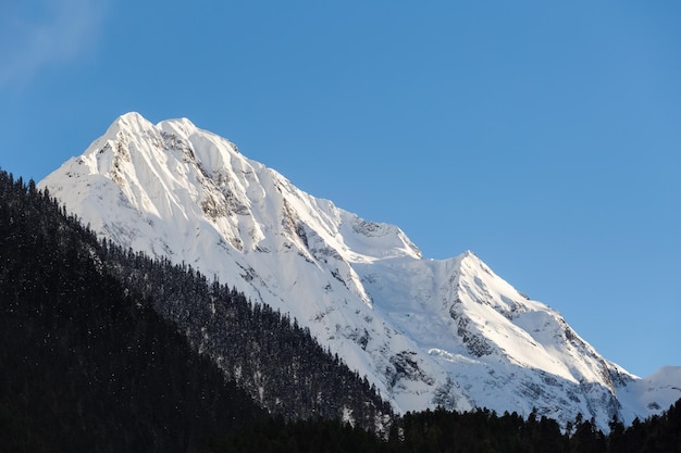 The snow capped mountains in bome tibet