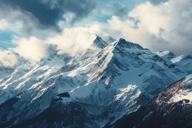 Snow capped peaks of the Swiss Alps Panoramic view of snow capped mountain peaks Ai generated