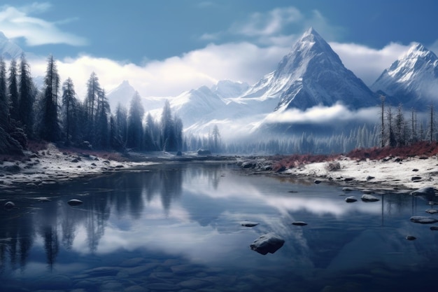 Snow castle mountain creek glacial lake snowy mountains alpine lake