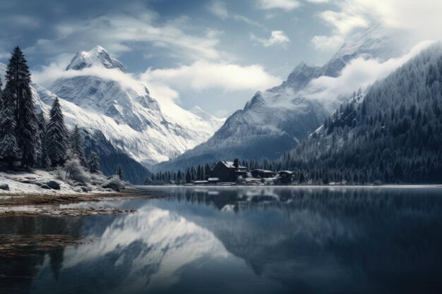 Photo snow castle mountain creek glacial lake snowy mountains alpine lake