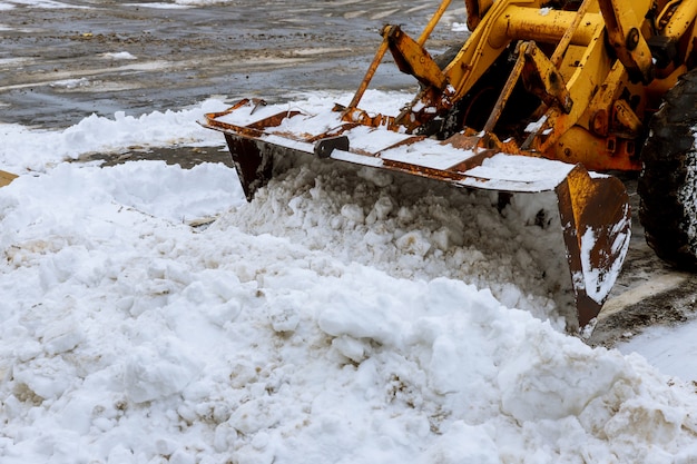 Snow cleaning process in winter in the city