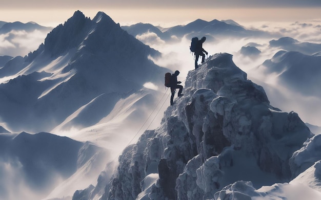 사진 스노우클리머 (snow climber) - 스포츠 등반, 높은 산과 눈보라, 얼음 산 정상 등반.