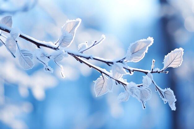 Snow covered alder tree Alnus glutinosa branch against defocused background