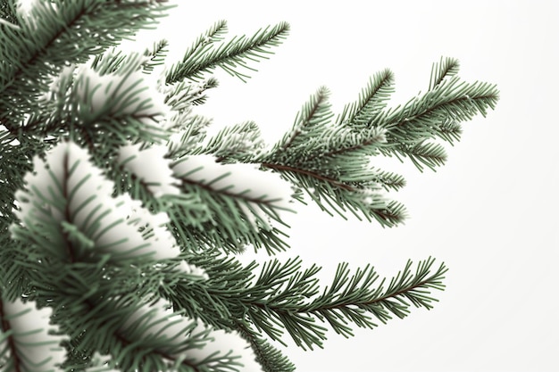 A snow covered branch of a pine tree