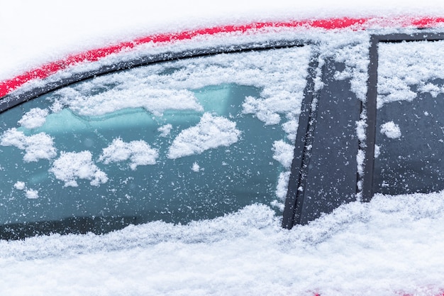 Snow covered car window