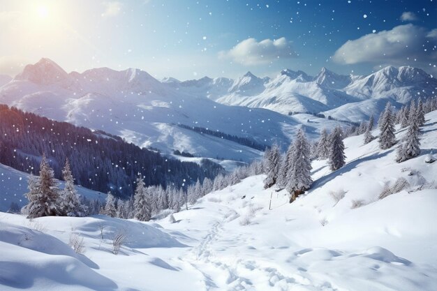 Snow covered Carpathian Mountains a picturesque backdrop with valleys and slopes