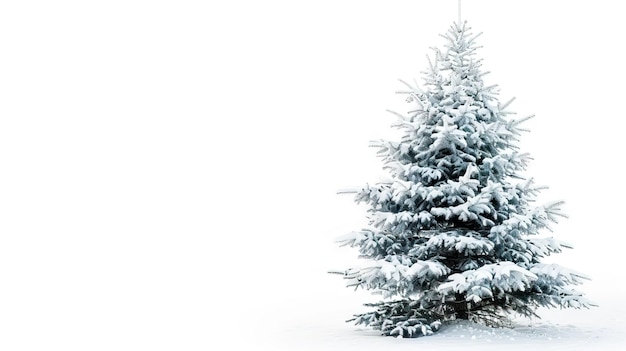 Snow covered Christmas tree on white background