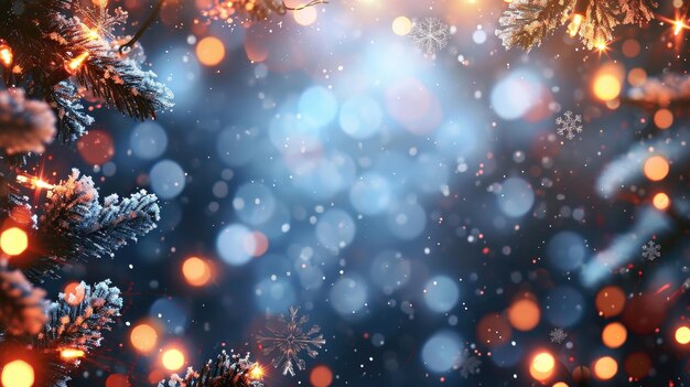 Snow Covered Christmas Tree with Lights