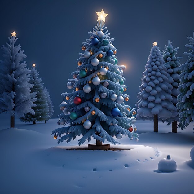 a snow covered christmas tree with a star on it