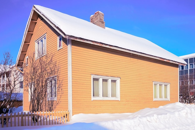 Snow covered Cottage, winter Rovaniemi, Finland.