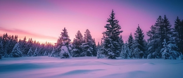 背景の木々で覆われた雪の畑